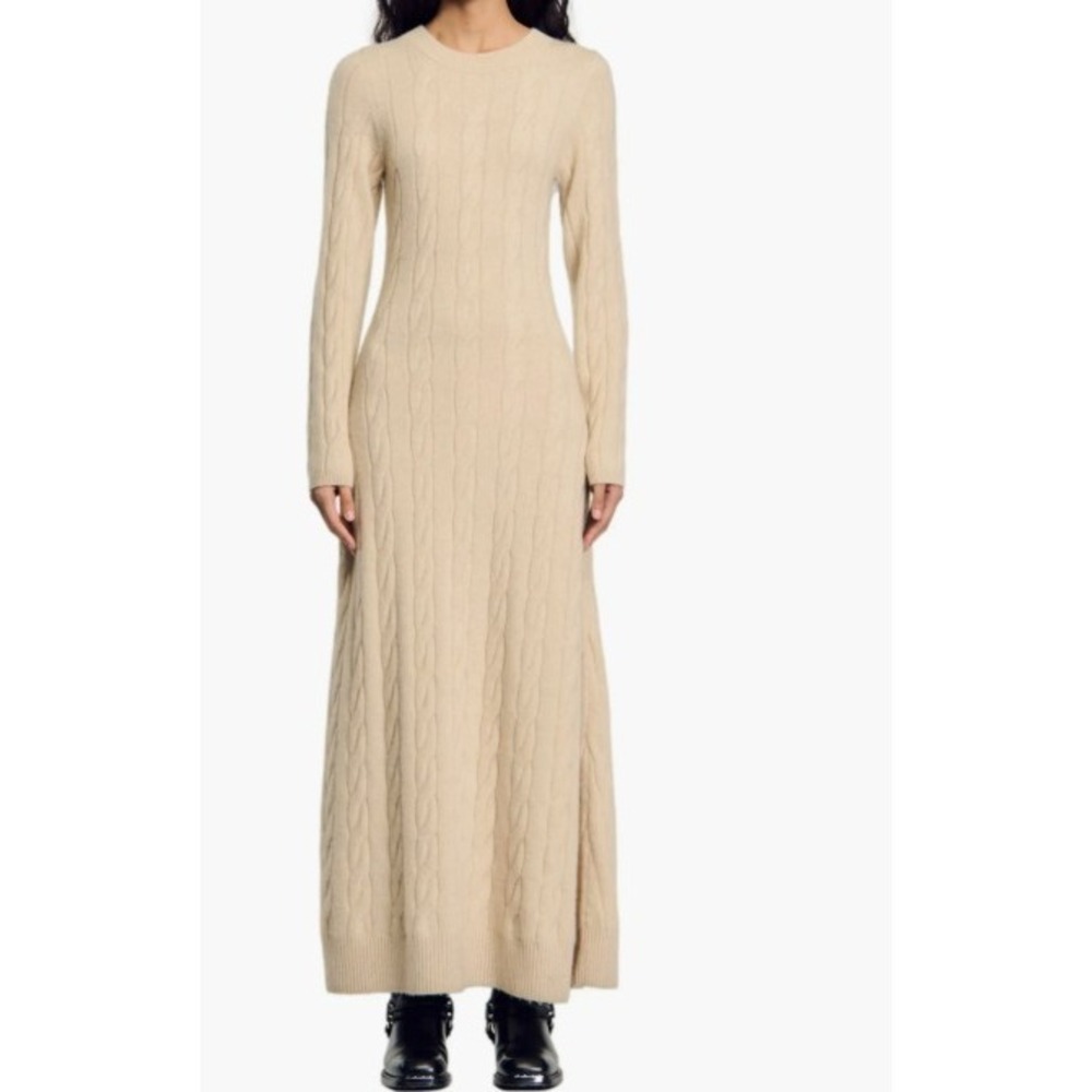 Sandro Cream Long Sleeve Dress